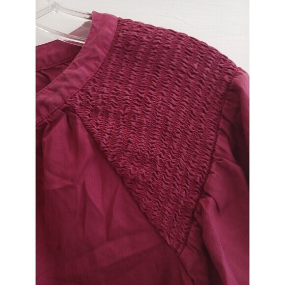 Crown & Ivy boho burgundy peasant blouse M smocking detail sleeves pullover - Picture 3 of 12